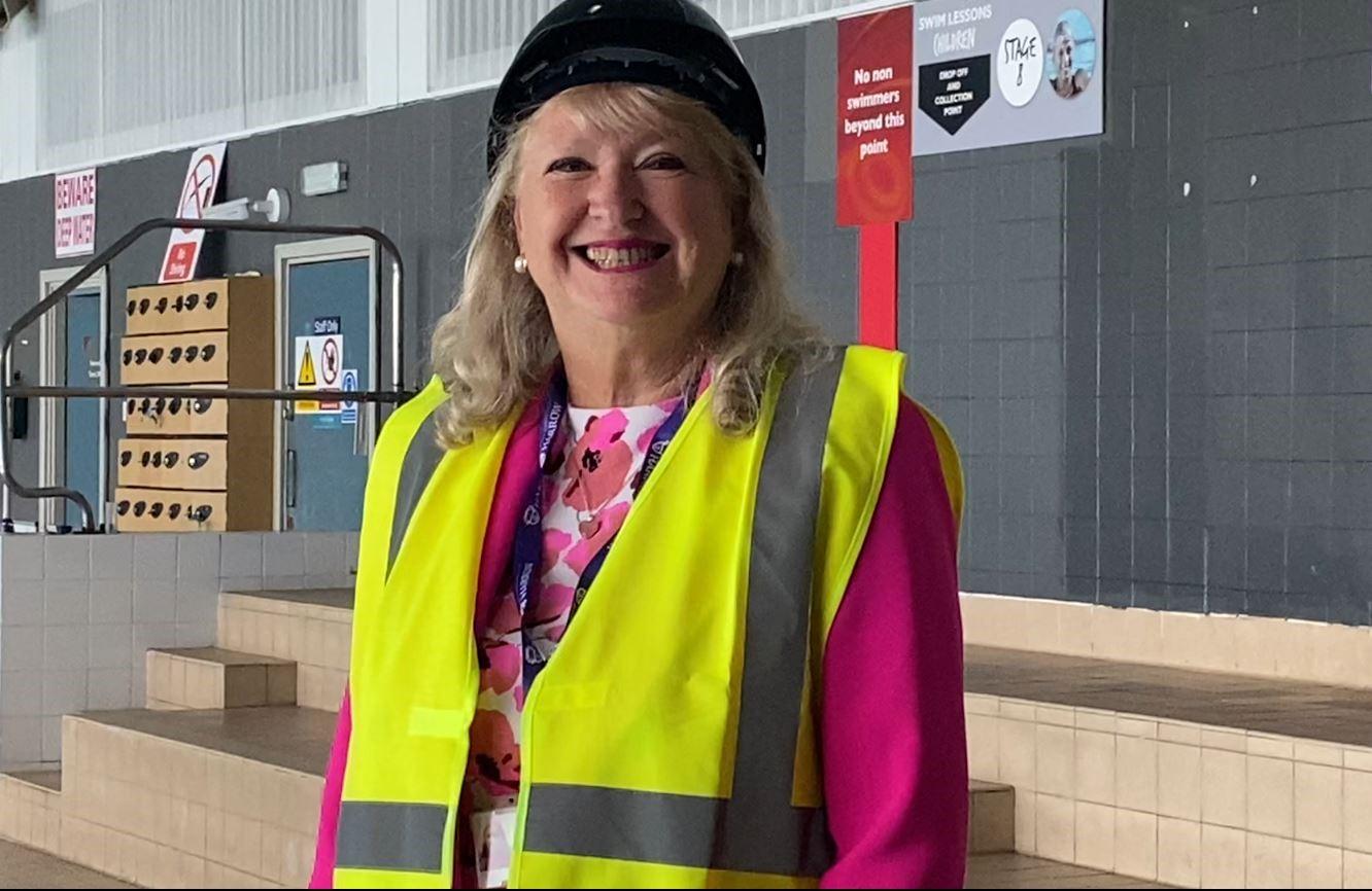 Cllr Janet Mote at Harrow Leisure Centre during the repair period.