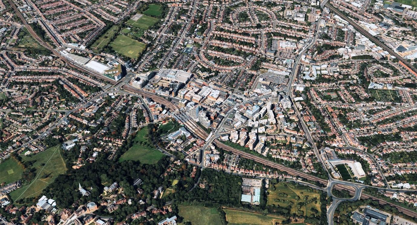 Aerial photo of Harrow town centre