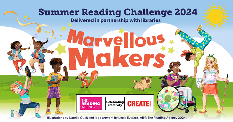 Image promoting the Summer Reading Challenge 2024 encouraging children to read 6 books over the summer holidays