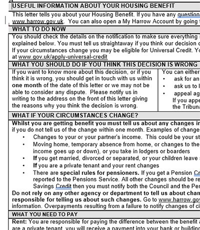 Back of a benefit entitlement letter