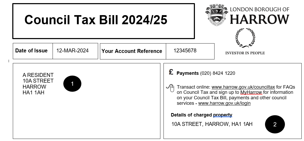 Example of the top section of a business rates bill