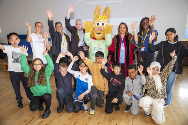 Hip Hoppy the Hare and local children