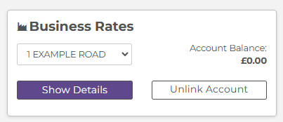 Business rates account on the MyServices screen