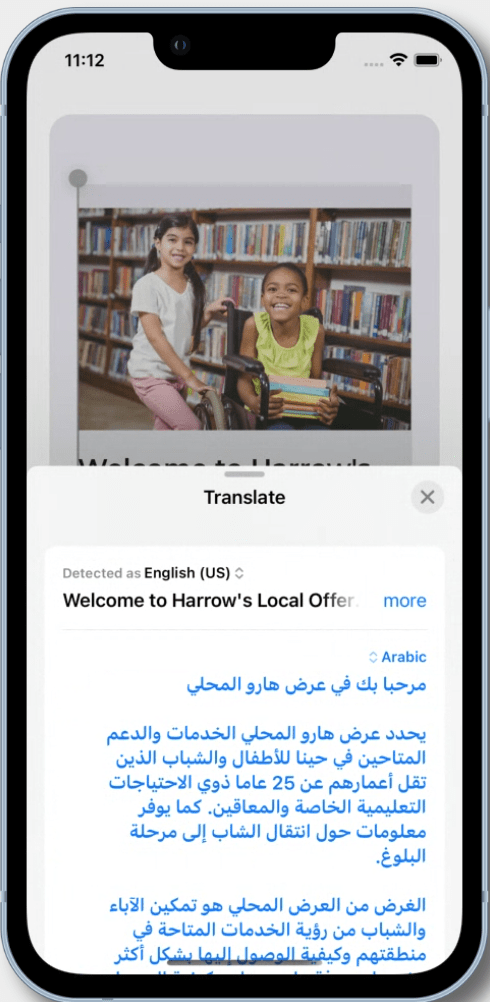 Screenshot of Arabic translation